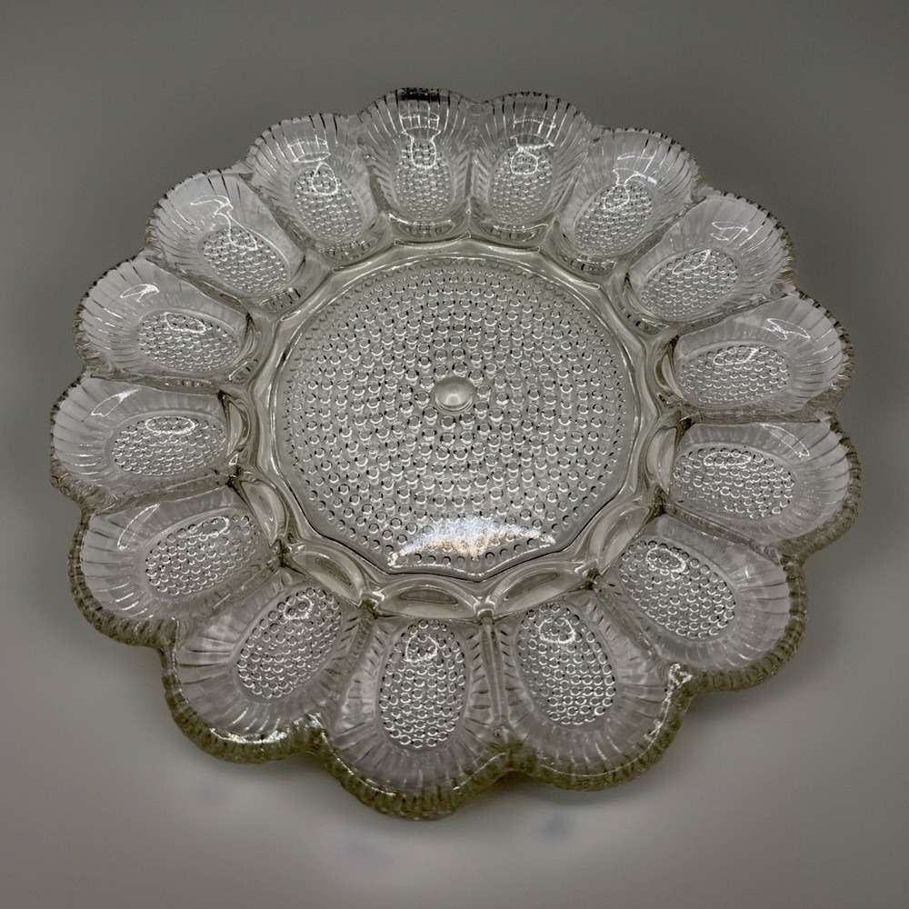 Vintage‎ Clear Indiana Glass Hobnail Deviled Egg Dish Plate Tray 11"